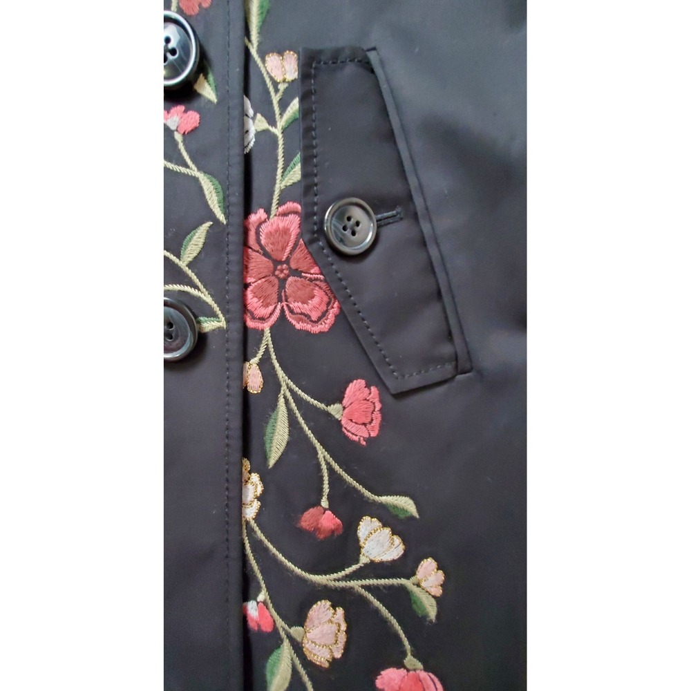 Kate Spade New York Madison Ave XXS Black Embroidered Pink Floral‎ Trench Coat - Picture 14 of 15